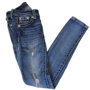 Miss Me Winged Angel Pocket Skinny Jeans Size 24 Low Rise Bling Distressed
